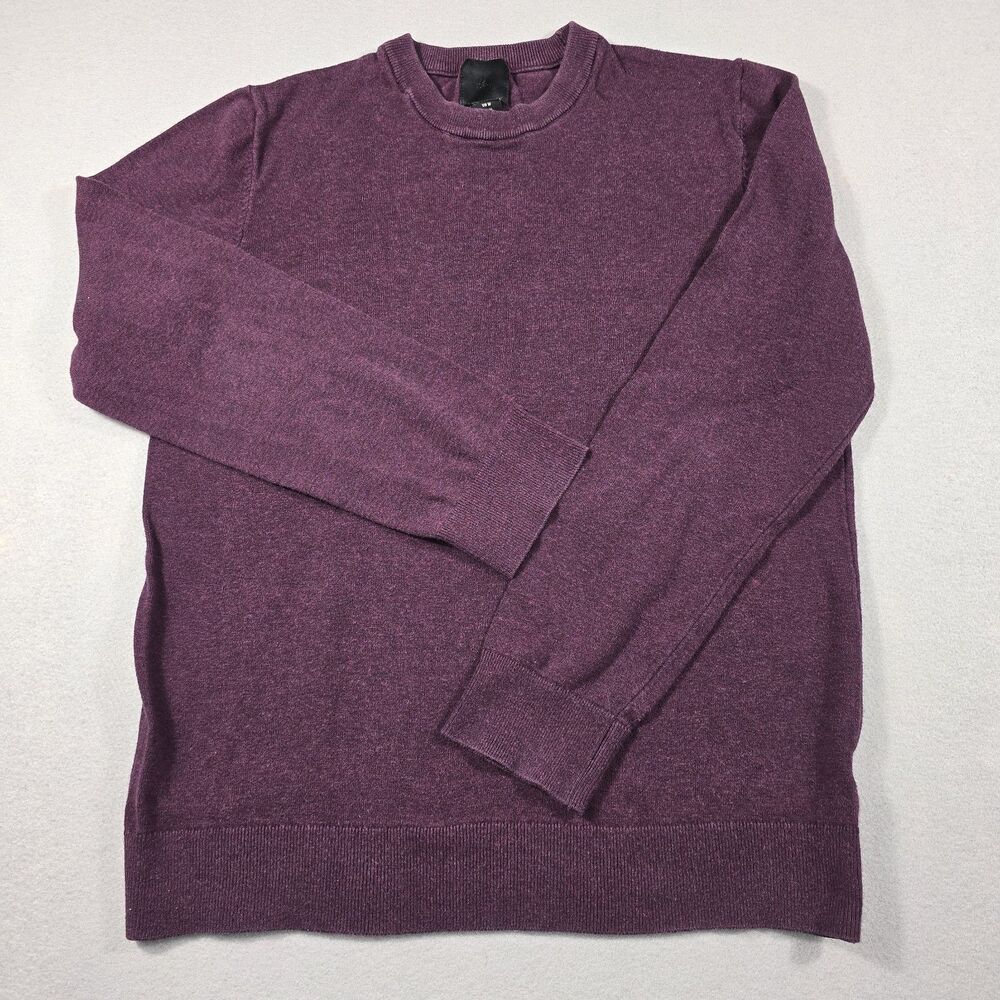 H&M Mens Medium Burgundy Purple Sweater Crewneck Pullover Cotton Marl Ribbed